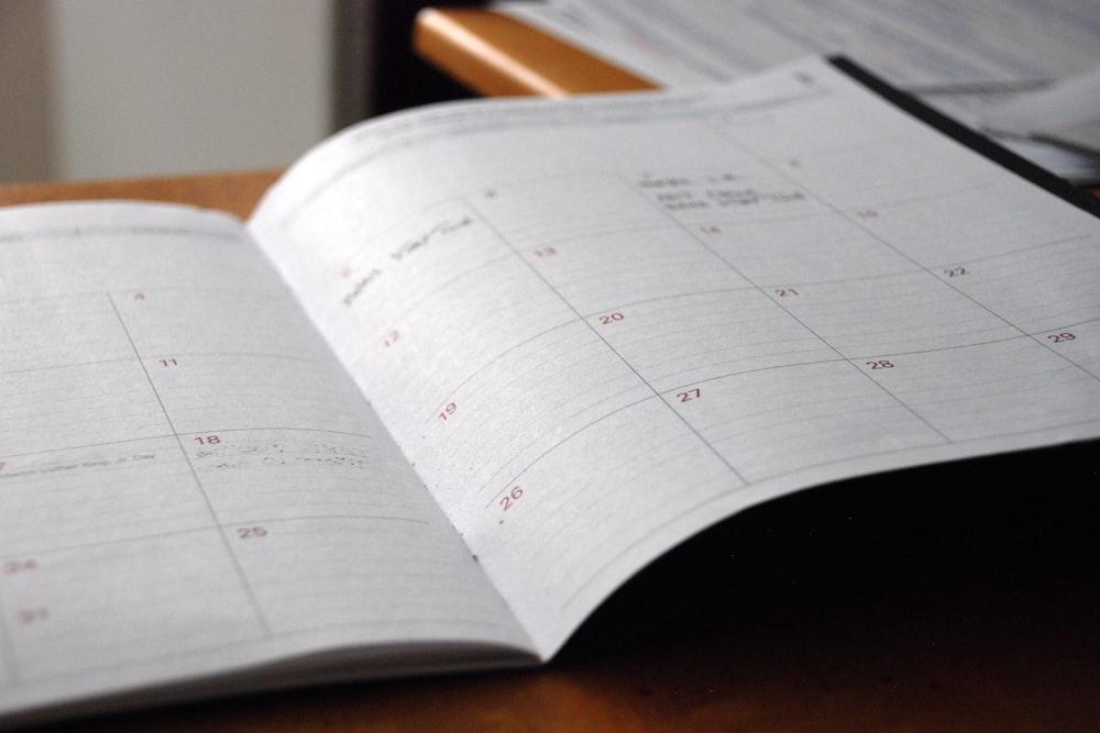 An open weekly planner on a desk